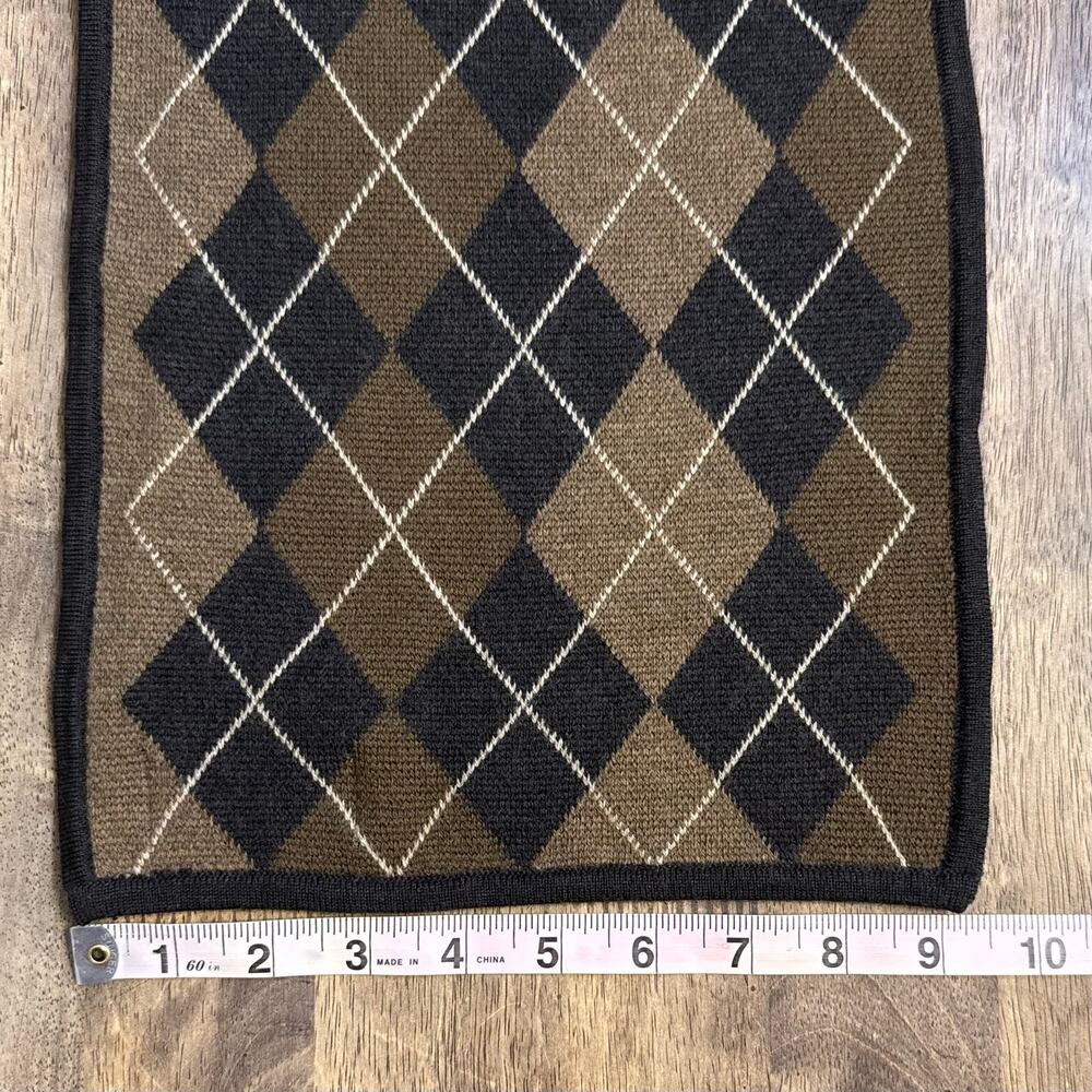 Murano 100% Merino Wool Scarf Argyle Diamond Rectangle Winter Brown 76.5" - Picture 3 of 6